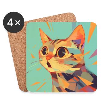 Chat, Motif De Chat - Dessous de verre (lot de 4) - blanc - Devant