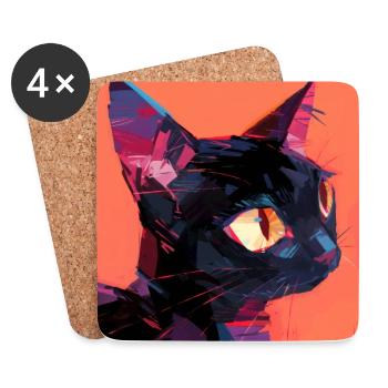 Cat, Cat Motif - Coasters (set of 4) - white - Front