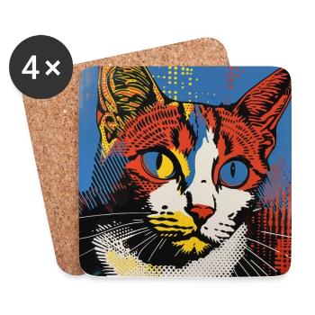 Chat, Motif De Chat - Dessous de verre (lot de 4) - blanc - Devant