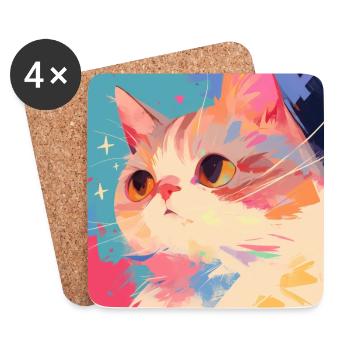 Chat, Motif De Chat - Dessous de verre (lot de 4) - blanc - Devant