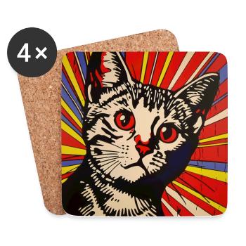 Chat, Motif De Chat - Dessous de verre (lot de 4) - blanc - Devant