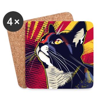 Katze, katzenmotiv - Untersetzer (4er-Set) - Weiß - Vorne
