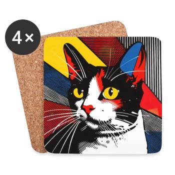 Katze, katzenmotiv - Untersetzer (4er-Set) - Weiß - Vorne
