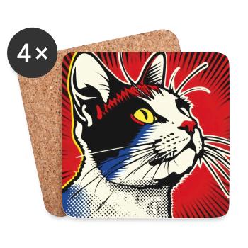 Chat, Motif De Chat - Dessous de verre (lot de 4) - blanc - Devant