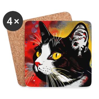 Chat, Motif De Chat - Dessous de verre (lot de 4) - blanc - Devant
