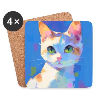 Katze, katzenmotiv - Untersetzer (4er-Set) - Weiß - Vorne