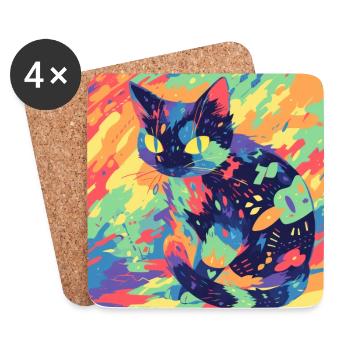 Cat, Cat Motif - Coasters (set of 4) - white - Front