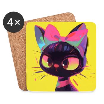 Cat, Cat Motif - Coasters (set of 4) - white - Front