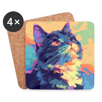 Chat, Motif De Chat - Dessous de verre (lot de 4) - blanc - Devant
