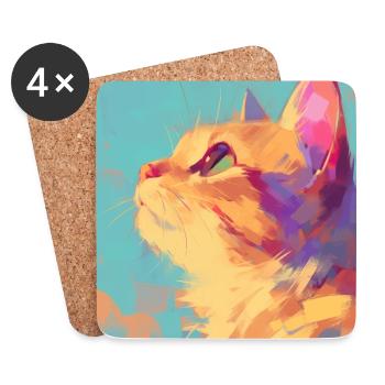 Cat, Cat Motif - Coasters (set of 4) - white - Front