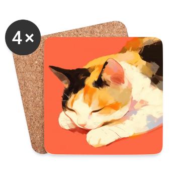 Cat, Cat Motif - Coasters (set of 4) - white - Front