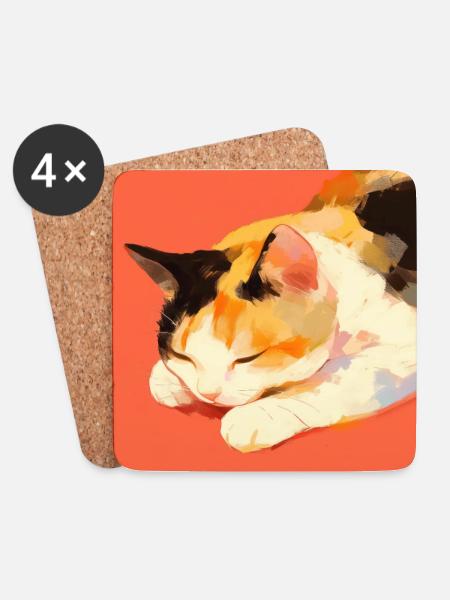 Cat, Cat Motif - Coasters (set of 4) - white