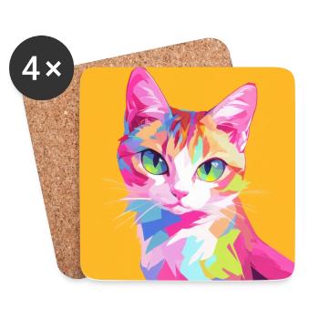 Katze, katzenmotiv - Untersetzer (4er-Set) - Weiß - Vorne