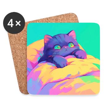 Cat, Cat Motif - Coasters (set of 4) - white - Front