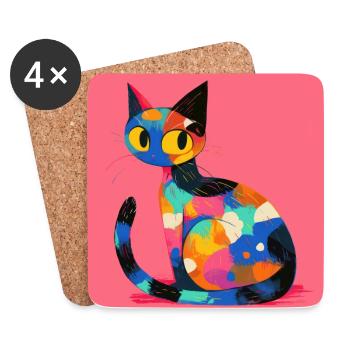 Cat, Cat Motif - Coasters (set of 4) - white - Front