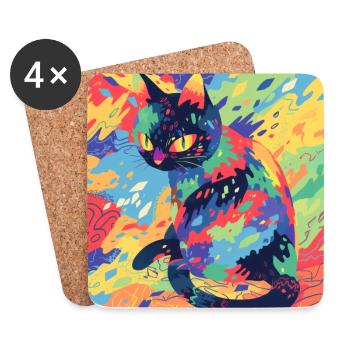Chat, Motif De Chat - Dessous de verre (lot de 4) - blanc - Devant