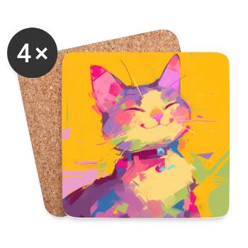 Cat, Cat Motif - Coasters (set of 4) - white - Front