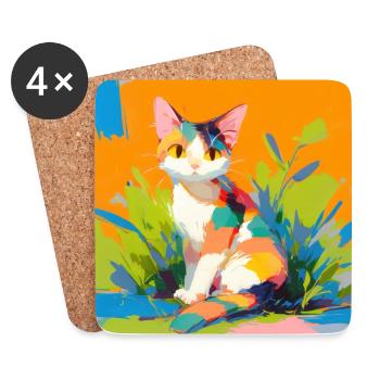 Katze, katzenmotiv - Untersetzer (4er-Set) - Weiß - Vorne