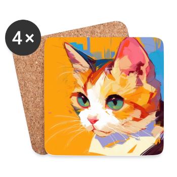 Cat, Cat Motif - Coasters (set of 4) - white - Front