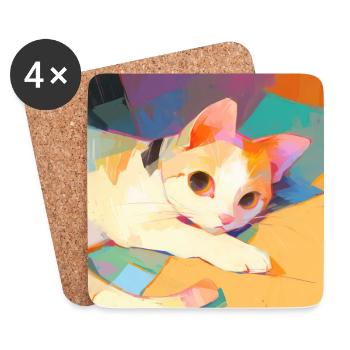 Chat, Motif De Chat - Dessous de verre (lot de 4) - blanc - Devant