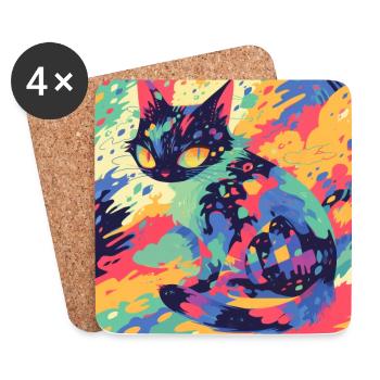 Chat, Motif De Chat - Dessous de verre (lot de 4) - blanc - Devant
