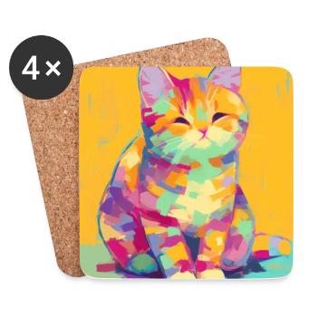 Chat, Motif De Chat - Dessous de verre (lot de 4) - blanc - Devant