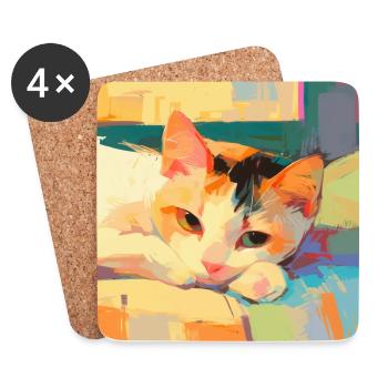Katze, katzenmotiv - Untersetzer (4er-Set) - Weiß - Vorne