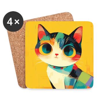 Cat, Cat Motif - Coasters (set of 4) - white - Front