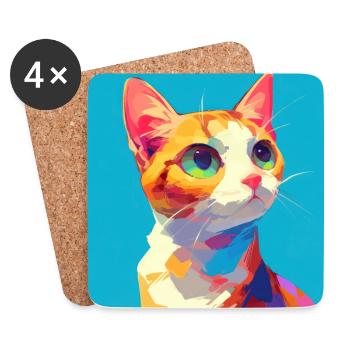 Cat, Cat Motif - Coasters (set of 4) - white - Front