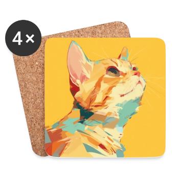 Katze, katzenmotiv - Untersetzer (4er-Set) - Weiß - Vorne