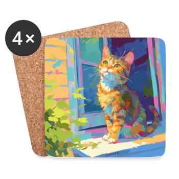 Cat, Cat Motif - Coasters (set of 4) - white - Front