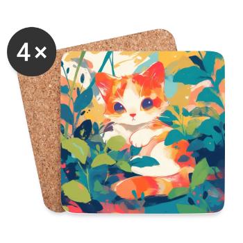 Cat, Cat Motif - Coasters (set of 4) - white - Front