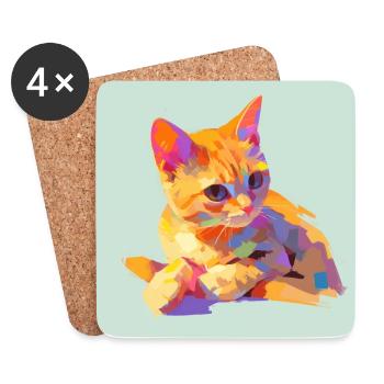 Chat, Motif De Chat - Dessous de verre (lot de 4) - blanc - Devant