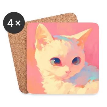 Cat, Cat Motif - Coasters (set of 4) - white - Front