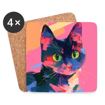 Cat, Cat Motif - Coasters (set of 4) - white - Front