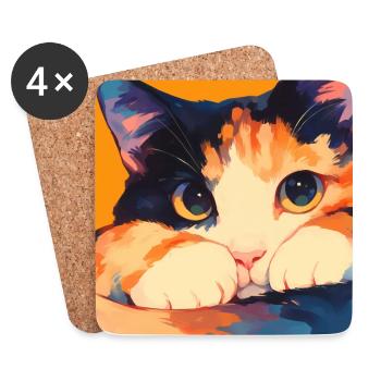 Katze, katzenmotiv - Untersetzer (4er-Set) - Weiß - Vorne