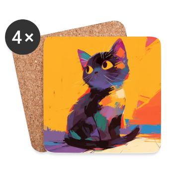 Chat, Motif De Chat - Dessous de verre (lot de 4) - blanc - Devant
