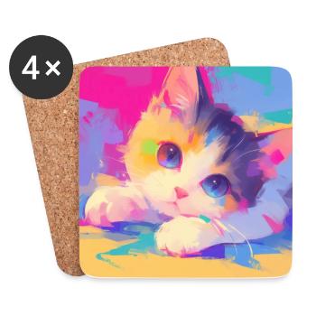 Chat, Motif De Chat - Dessous de verre (lot de 4) - blanc - Devant