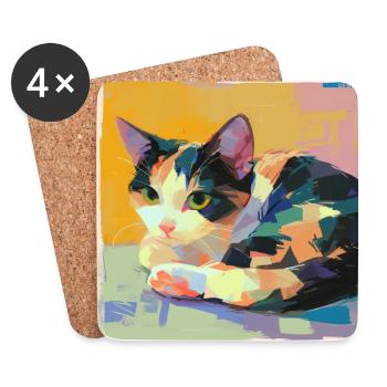 Cat, Cat Motif - Coasters (set of 4) - white - Front