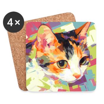 Cat, Cat Motif - Coasters (set of 4) - white - Front