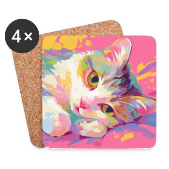 Cat, Cat Motif - Coasters (set of 4) - white - Front