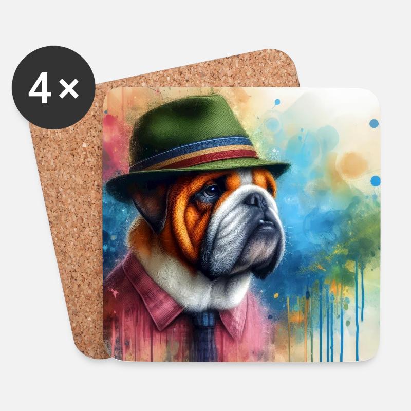 Alte englische Bulldogge Splash Art - Untersetzer (4er-Set) - Weiß