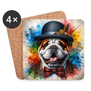 English Bulldog Splash Art - Coasters (set of 4) - white - Front