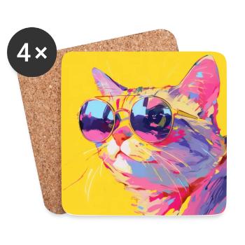 Cat, Cat Motif - Coasters (set of 4) - white - Front