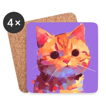 Chat, Motif De Chat - Dessous de verre (lot de 4) - blanc - Devant