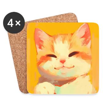 Cat, Cat Motif - Coasters (set of 4) - white - Front