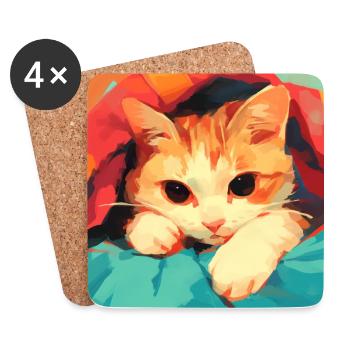 Katze, katzenmotiv - Untersetzer (4er-Set) - Weiß - Vorne