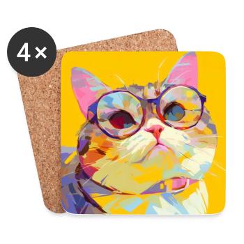 Chat, Motif De Chat - Dessous de verre (lot de 4) - blanc - Devant
