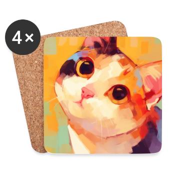 Cat, Cat Motif - Coasters (set of 4) - white - Front