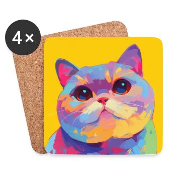 Cat, Cat Motif - Coasters (set of 4) - white - Front